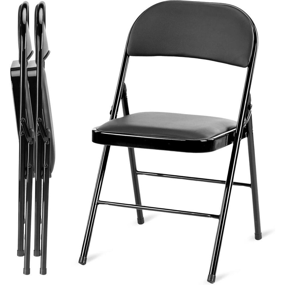 Portable Folding Black Camping Chair,w/ Leather Padded Cushion Seats and Me