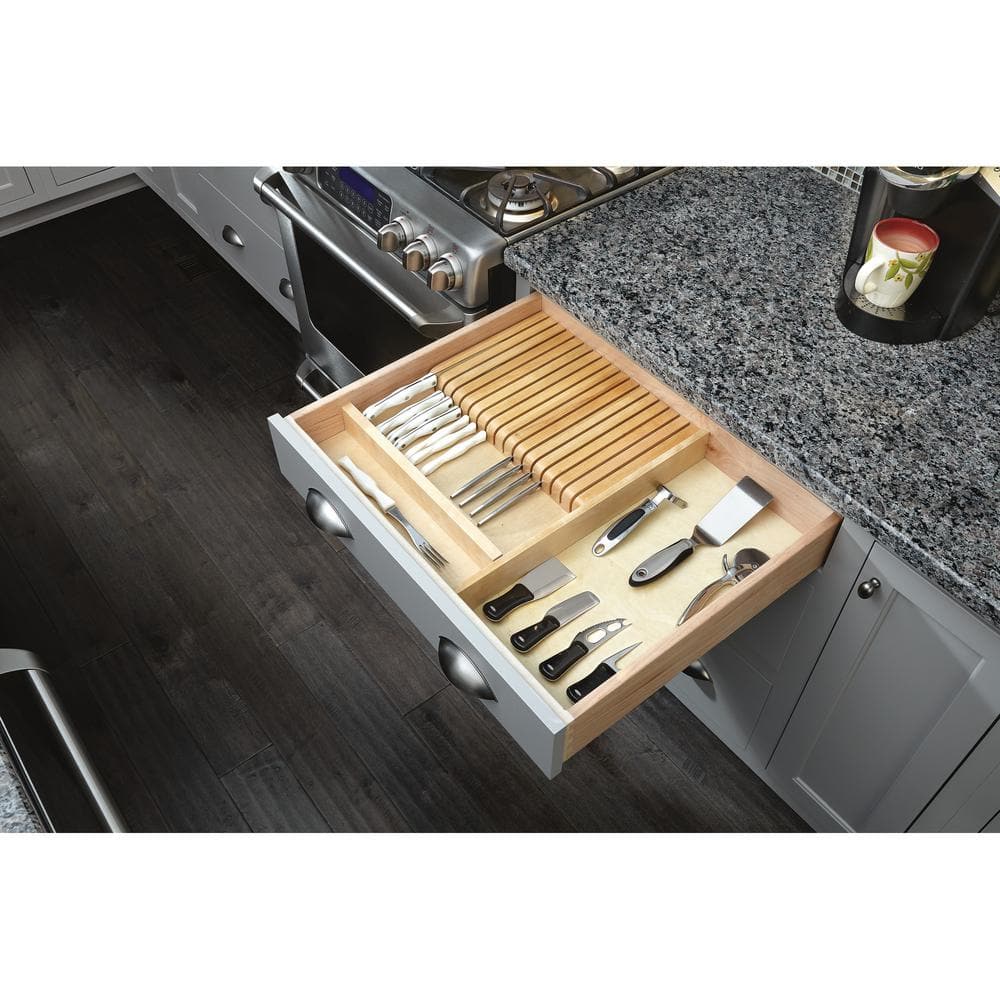 Natural Maple 19-Slot Knife Block Drawer Organizer with Utensil Holder