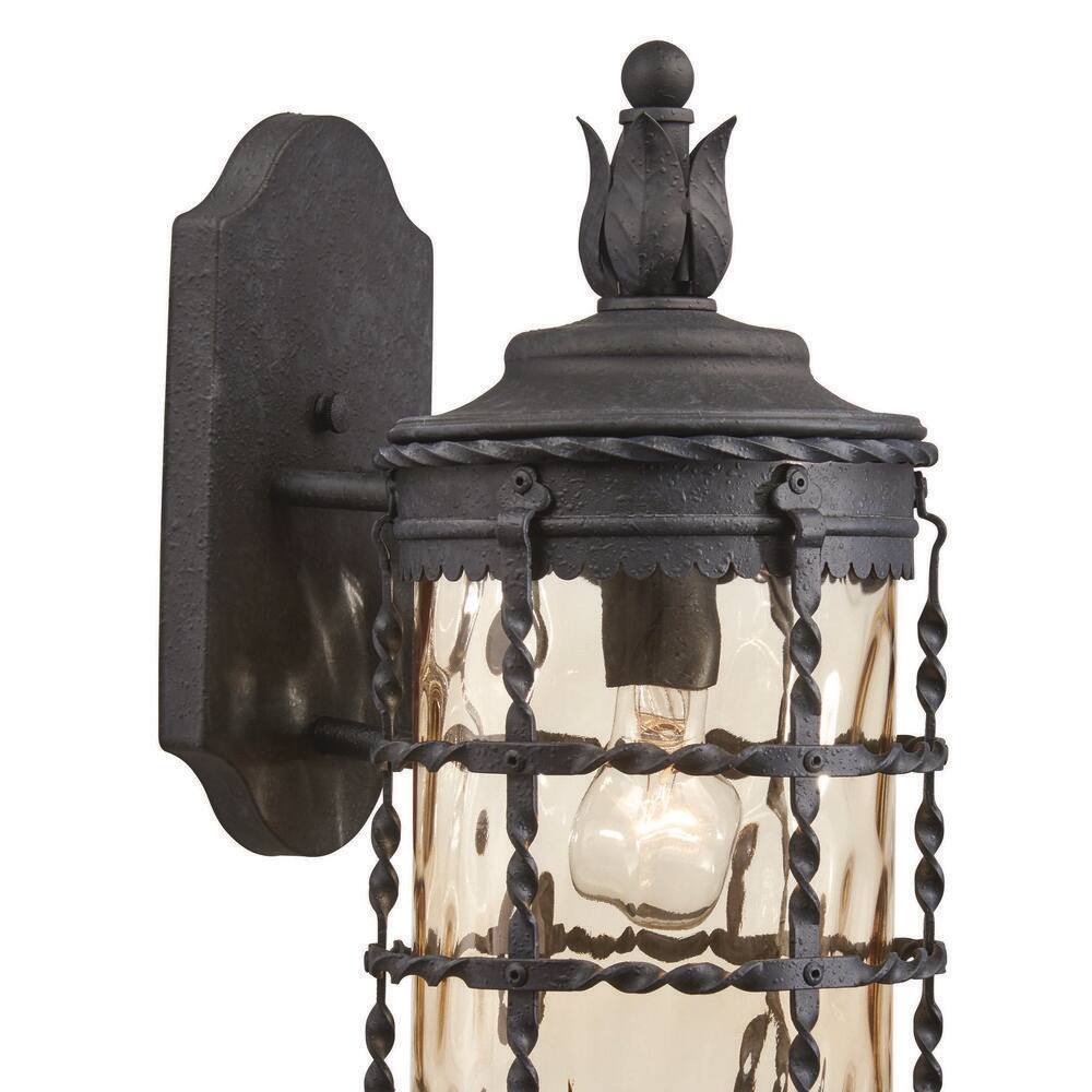 Spanish Iron Outdoor Wall Mount Light with Champagne Glass