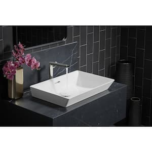 Composed Single Hole Single-Handle Tall Vessel Bathroom Faucet with Cylindrical Handle and Drain in Titanium