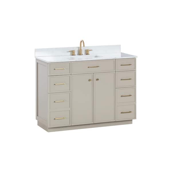 Marcote 48 in W x 20 in D x 35 in H Single Sink Bath Vanity in Greige With Engineered Volakas Marble Vanity Top