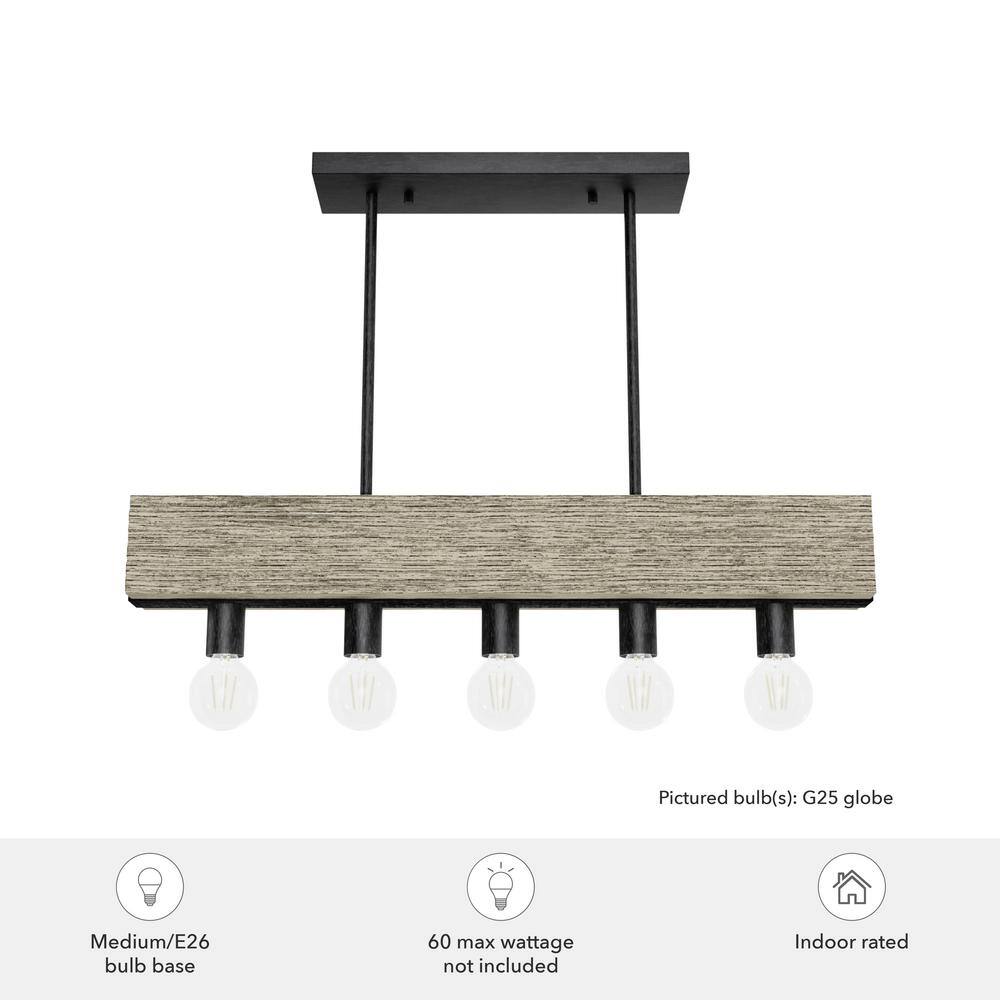 Rustic Iron and Barnwood 5-Light Linear Chandelier