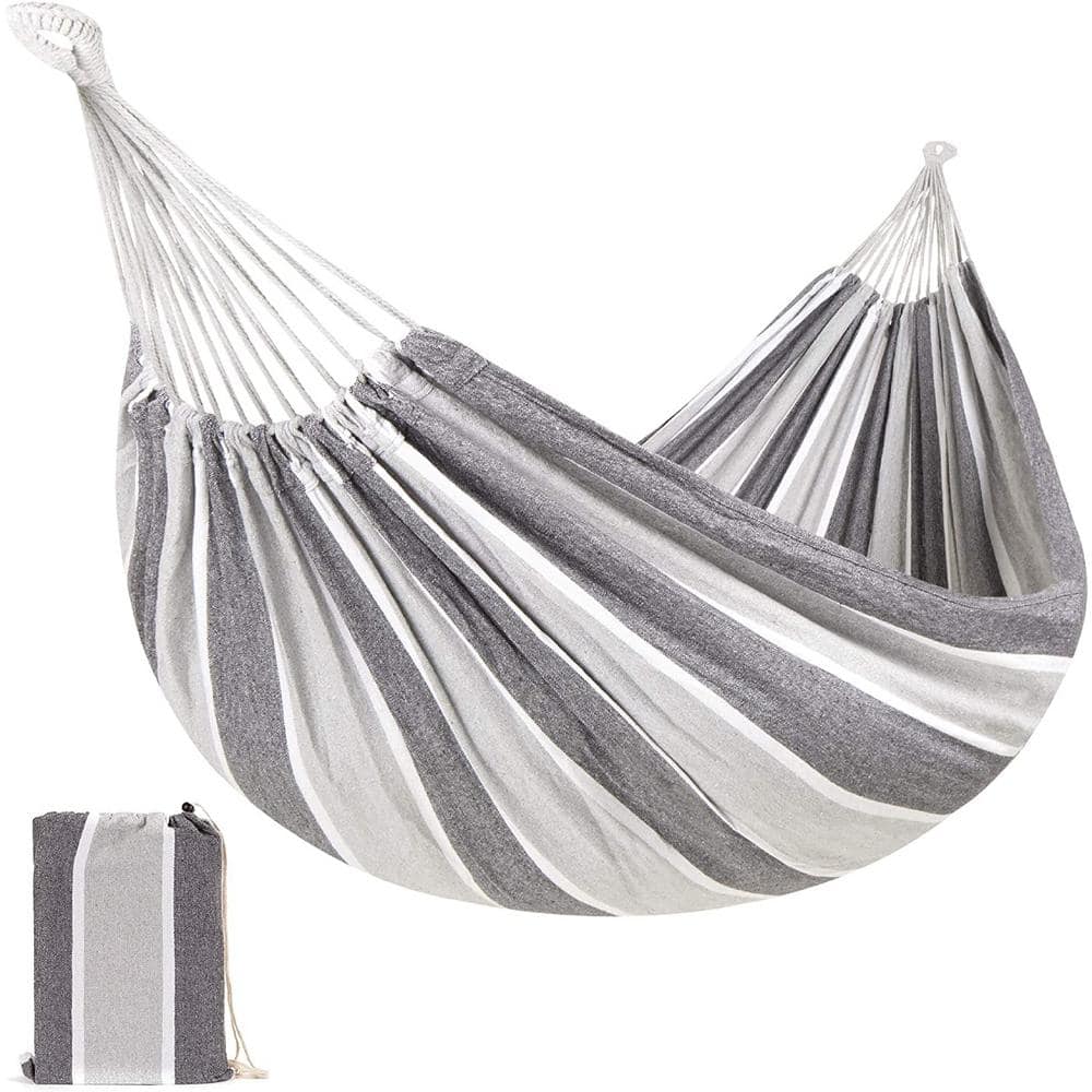 8 ft. 2-Person Indoor Outdoor Brazilian-Style Cotton Double Hammock Bed w/P