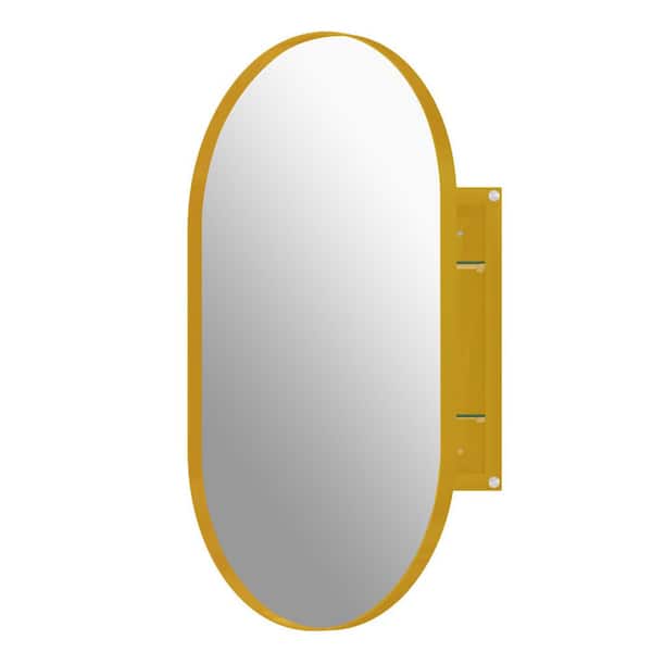 20 in. W x 34 in. H Oval Metal Medicine Cabinet with Mirror