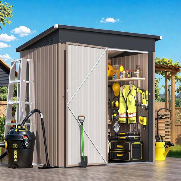 Zeus & Ruta 3 ft. W x 5 ft. D Brown Metal Outdoor Storage Shed