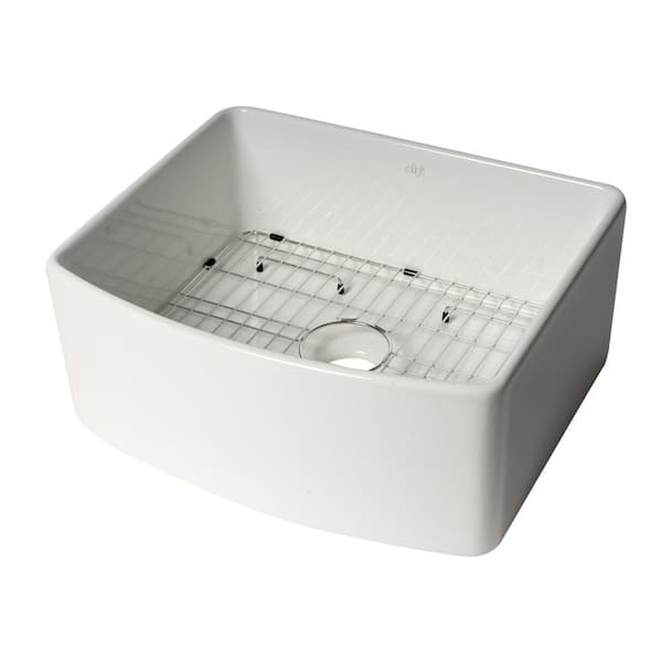 ALFI BRAND 24 in. Farmhouse/Apron-Front Single Bowl White Fireclay Kitchen Sink Workstation with Bottom Grid included