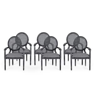 Huller Gray Wood and Cane Arm Chair (Set of 6)