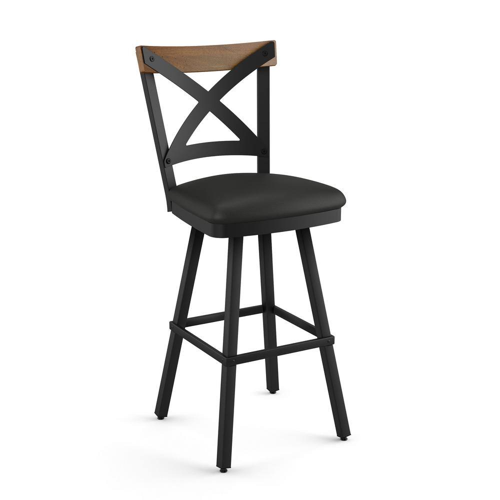 Snyder Black Swivel Bar Stool with Wood and Leather
