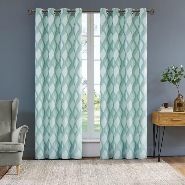 Lyndale Decor Pearl Blue Striped Grommet Room Darkening Curtain - 54 in. W x 95 in. L