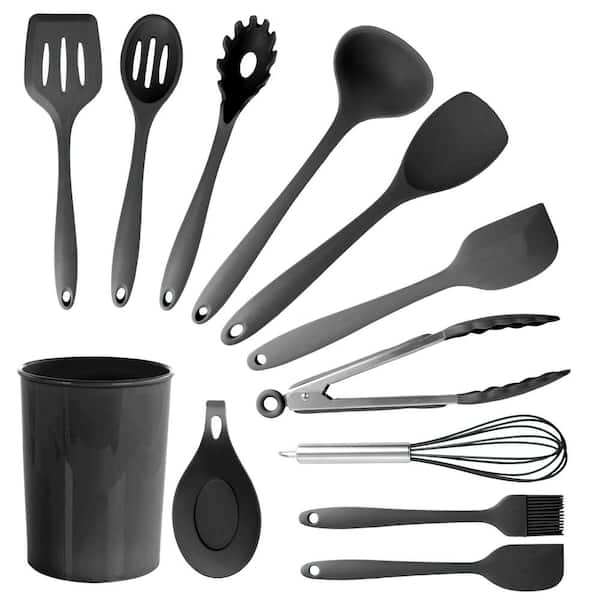 MegaChef Black Silicone Cooking Utensils (Set of 12) 985114352M - The Home  Depot
