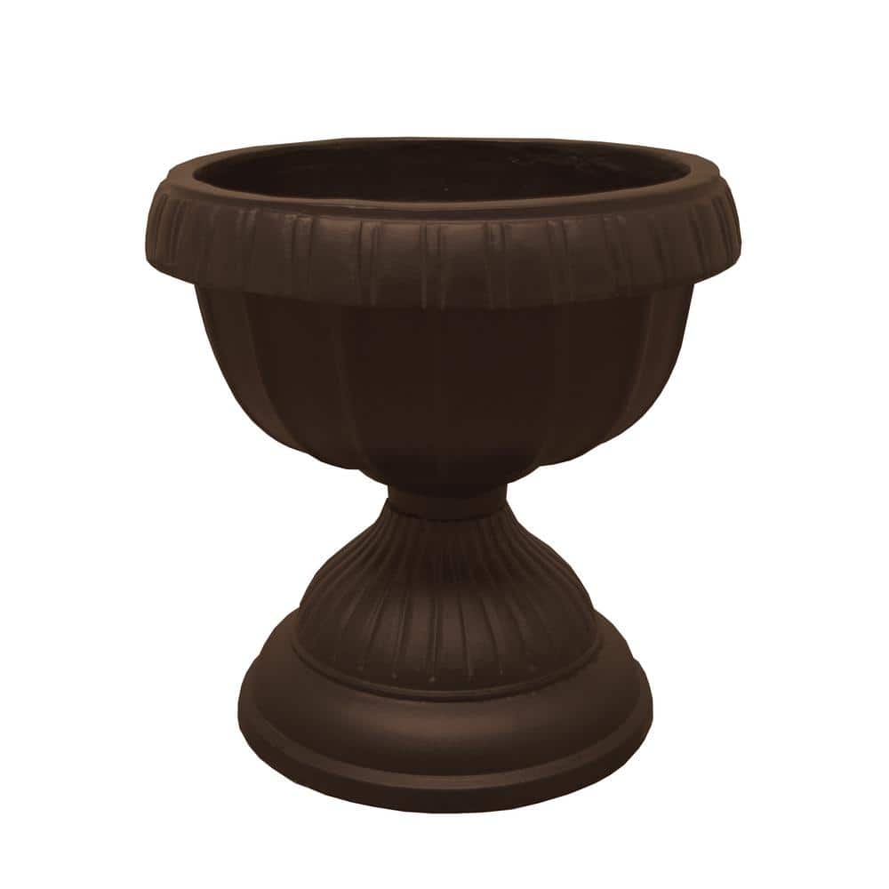 Ornate Brown Cast Aluminum Bird Bath with Planter Vase