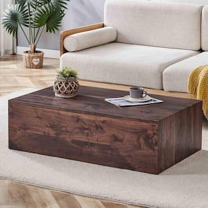 39.3 in. Walnut Rectangle MDF Coffee Table with Wood Grain Texture Finish