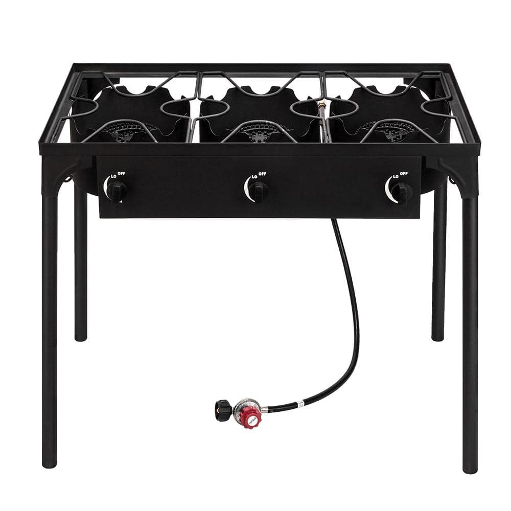 Black Cast Iron 3-Burner Outdoor Gas Cooker