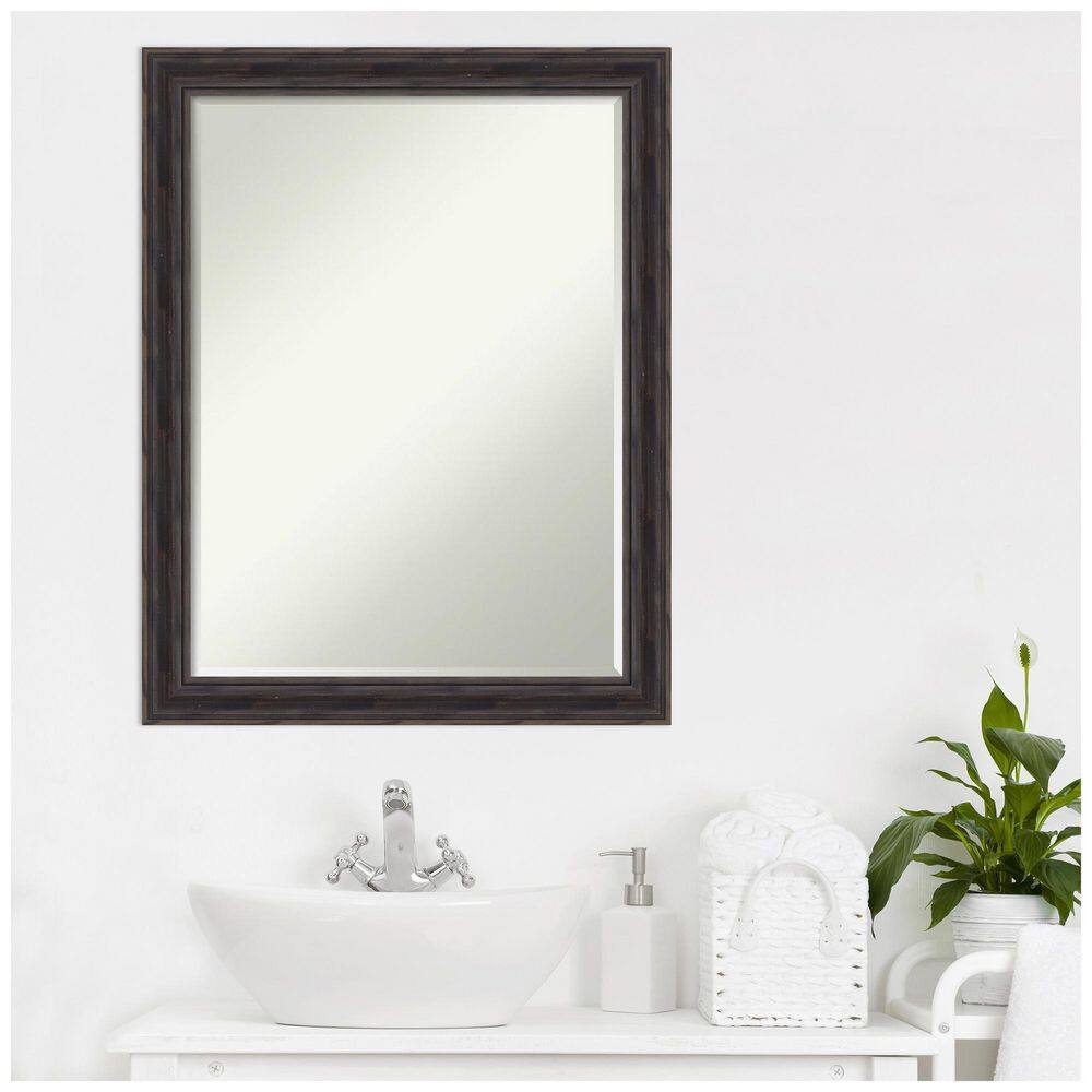 Rustic Pine Black Narrow Bevel Wood Bathroom Vanity Mirror