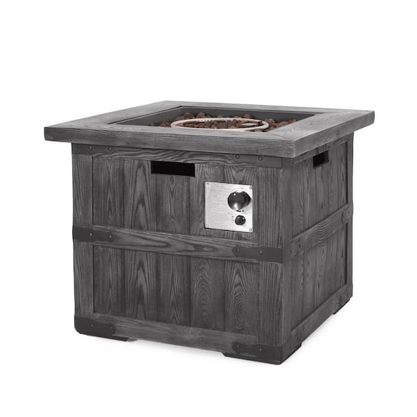 Noble House Pondway Gray Wood Textured Stone Fire Pit