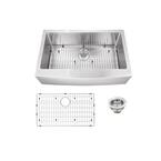 Farmhouse Apron Front Undermount 16-Gauge Stainless Steel 33 in. Single Bowl Kitchen Sink with Grid and Drain Assembly