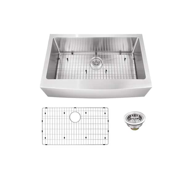 Schon Farmhouse Apron Front Undermount 16-Gauge Stainless Steel 33 in. Single Bowl Kitchen Sink with Grid and Drain Assembly
