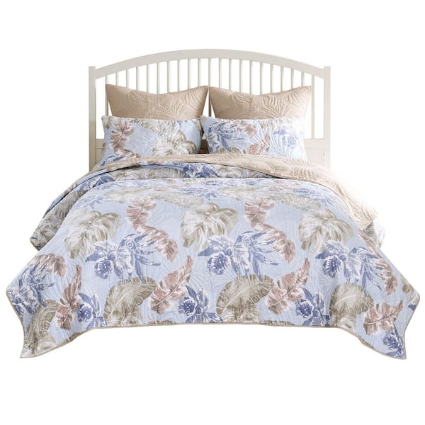 Greenland Home Fashions Tropics 2-Piece Coastal Mist Polyester Twin/XL Quilt Set