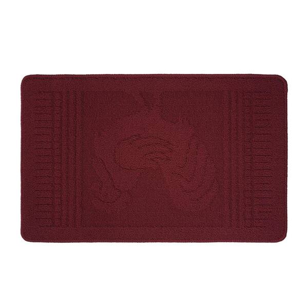 Creative Home Ideas Mr. Rooster Textured Loop Barn Red 18 in. x 28 in. Oblong Kitchen Rug