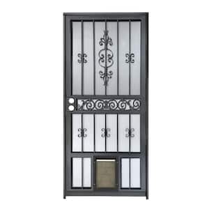 36 in. x 80 in. Pet Passage Right-Hand/Outswing Black Gloss Storm Security Door
