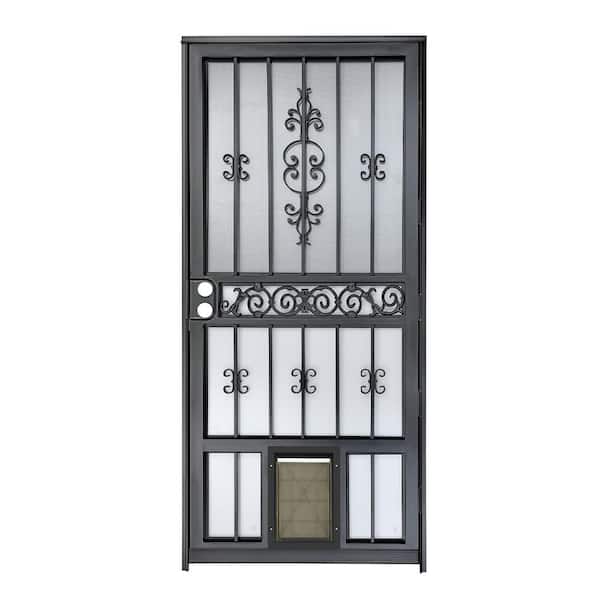 Grisham 36 in. x 80 in. Pet Passage Right-Hand/Outswing Black Gloss Storm Security Door