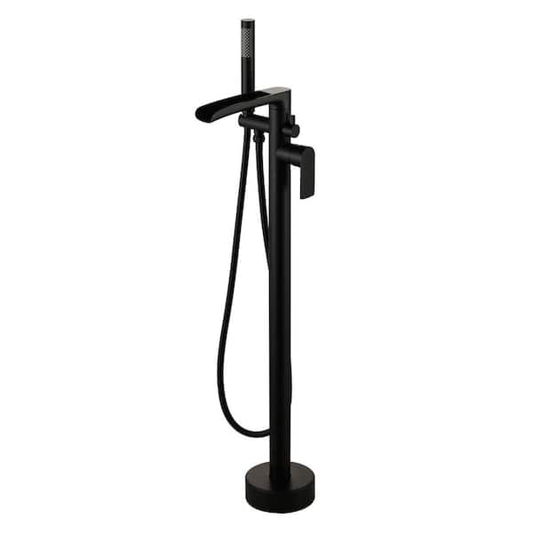 VEVETTA Single-Handle Waterfall Freestanding Tub Faucet with Handheld Shower in. Matte Black