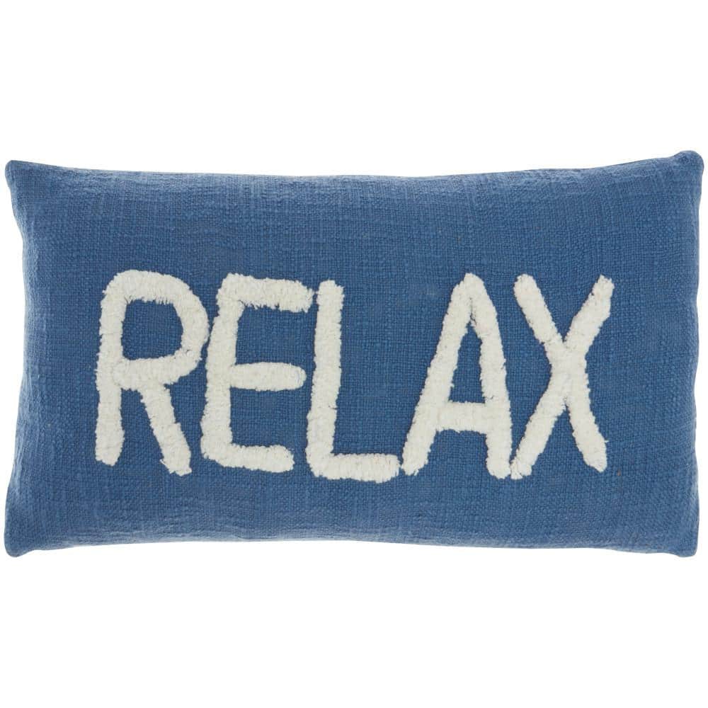 Blue Cotton Tufted 'Relax' Lumbar Throw Pillow