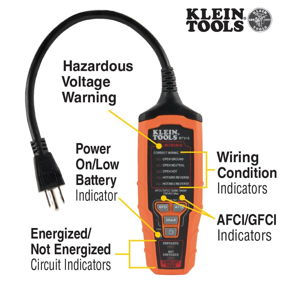 Klein Tools RT310 Digital AFCI/GFCI Outlet Tester