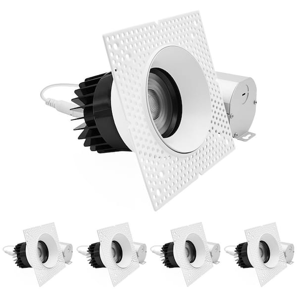 4 In. Integrated LED Trimless Recessed Spotlight, Push-N-Lock, 5CCT 2100LM, Dimmable, 25W, Zoomable 24º-50º Beam 4PK