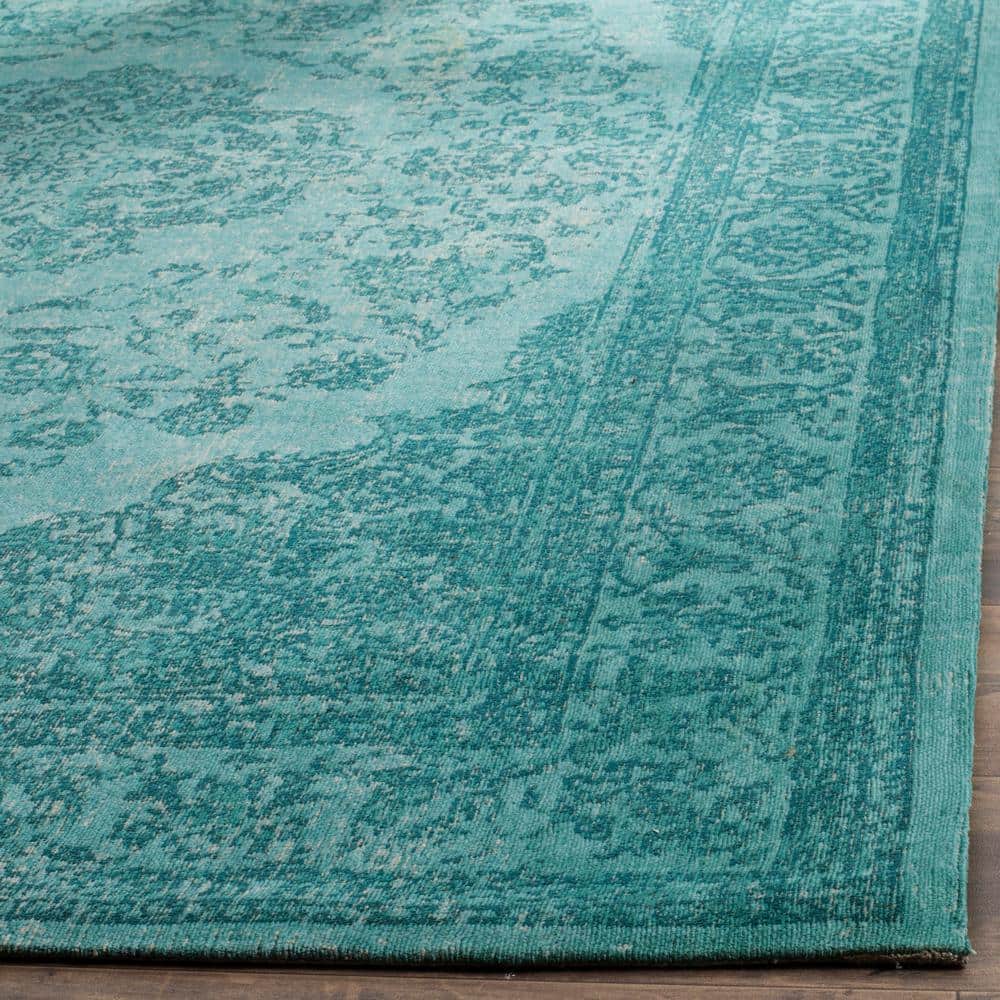 Aqua Rectangular Flat Woven Cotton Viscose Area Rug