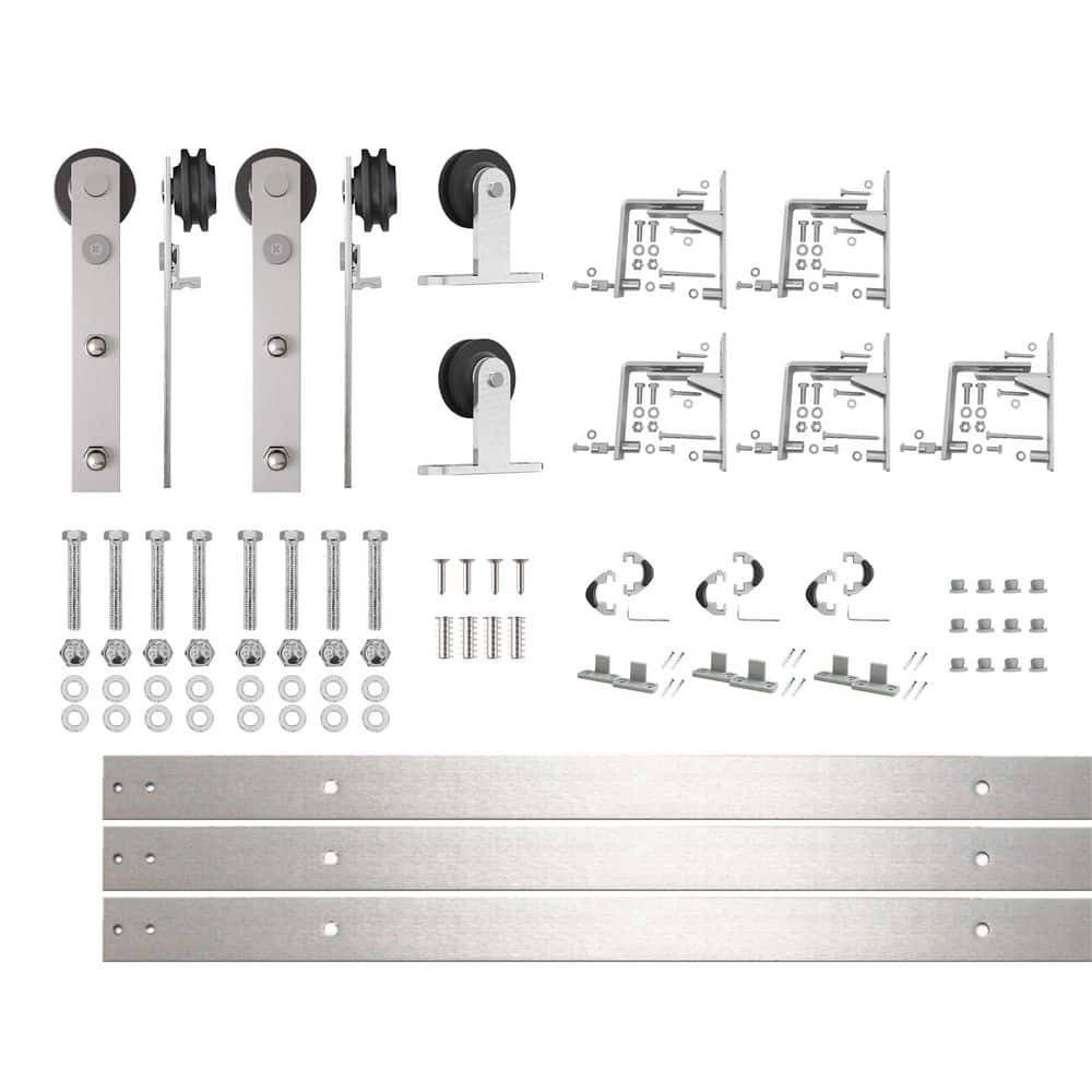 6 ft. /72 in. Brushed Nickel Triple Track Bypass Sliding Barn Door Track and Hardware Kit for Triple Doors price history on PriceWatchPro