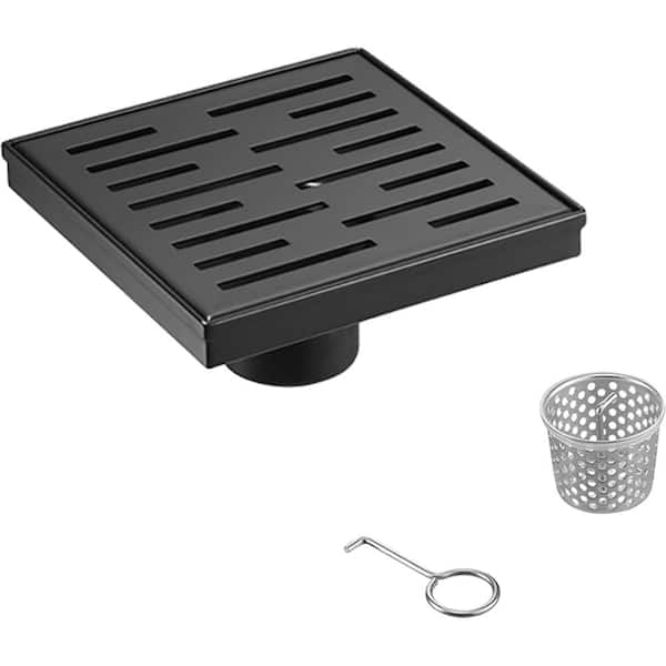 Elegante Drain Collection 6 in. Square Stainless Steel Drain Shower with Slot Pattern, Matte Black