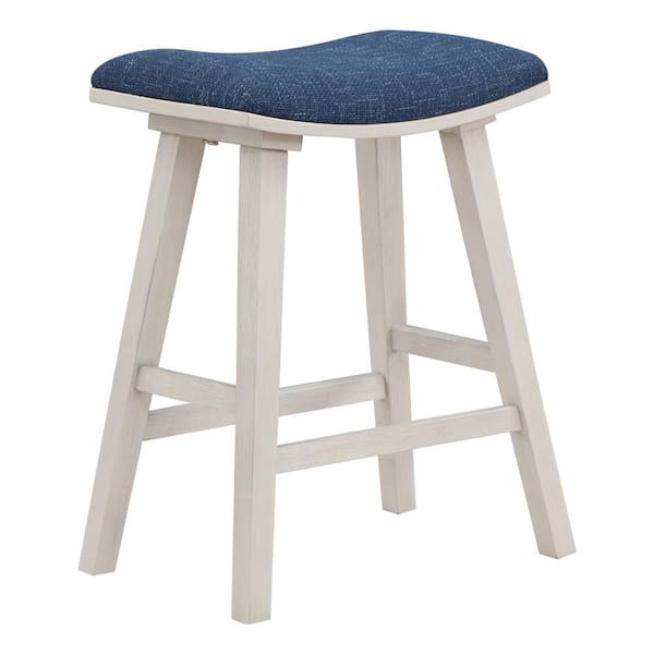 OSP Home Furnishings Coley 25 in. Dark Walnut Backless Wood Frame Saddle Bar Stool with Linen Fabric Seat (2-Pack)