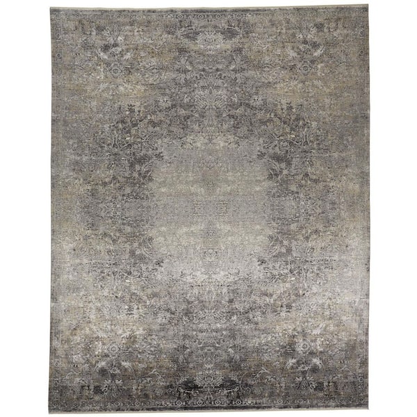 4 ft. x 5 ft. Tan And Gray Oriental Distressed Area Rug