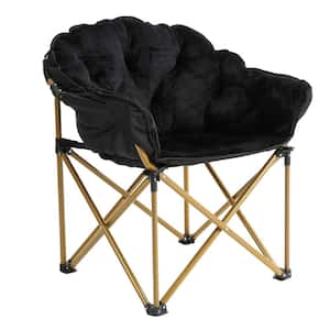 Folding Black Luxury Plush Moon Camping Chair with Carrying Bag