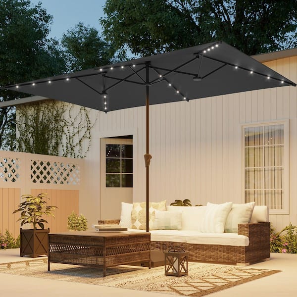 Sonkuki 11 x 7 ft. Steel Solar-powered Double-Sided Market Patio Umbrella with Canopy Outdoor Table Umbrella in Anthracite