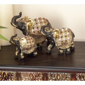 Gold Polystone Handmade Elephant Sculpture (Set of 3)