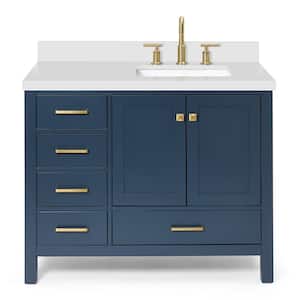 Cambridge 43 in. W x 22 in. D x 35 in. H Vanity in Midnight Blue with Quartz Vanity Top in White with Basin