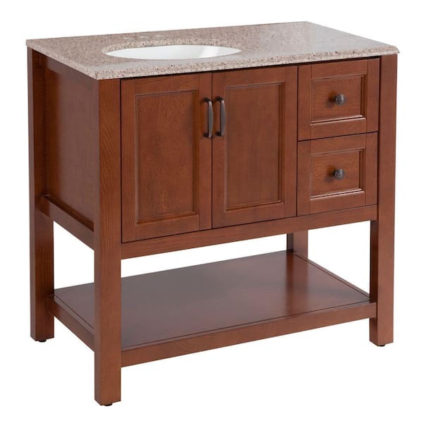 Home Decorators Collection Catalina 36 in. W x 35 in. H x 19 in. D Bath Vanity in Amber with Stone Effects Vanity Top in Sienna with White Basin