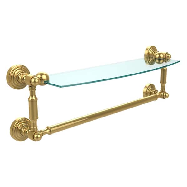 Waverly Place Collection 18 in. 2-Tiered Glass Shelf with Integrated Towel  Bar in Polished Brass