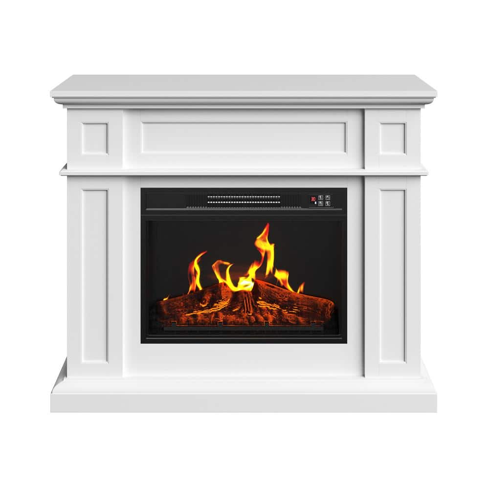 White Electric Fireplace with Mantel and Remote Control