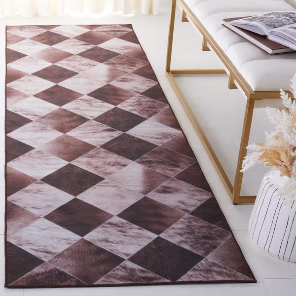 Faux Hide Light Brown/Brown 3 ft. x 8 ft. Machine Washable Plaid Gradient Runner Rug