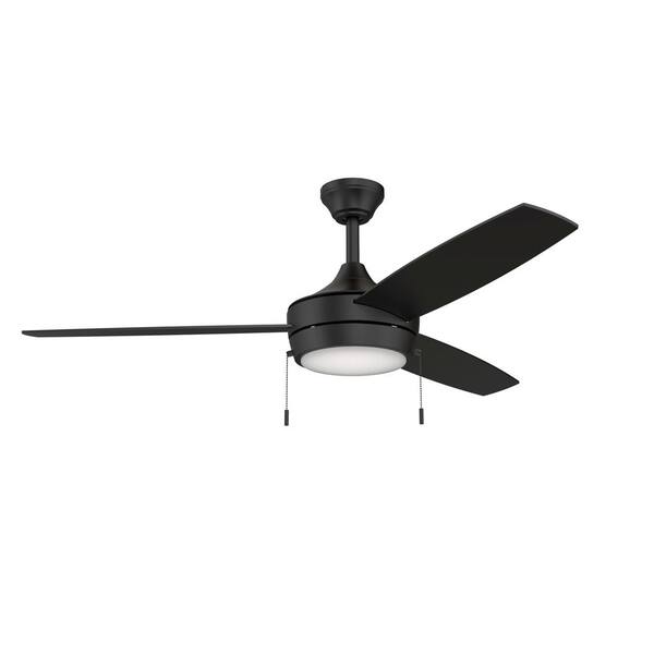 Nolyn 52 in. 3-Blade Standard Matte Black Modern LED Downrod Mount Ceiling Fan with Matte Black Blades