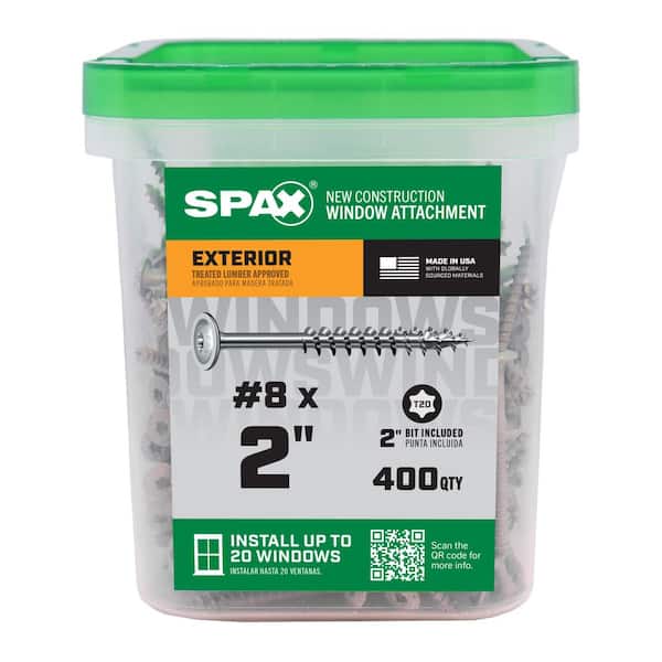 #8 x 2 in. Exterior and Interior T20 T-Star Wafer Head Window Installation Wood Screws (400 pcs)