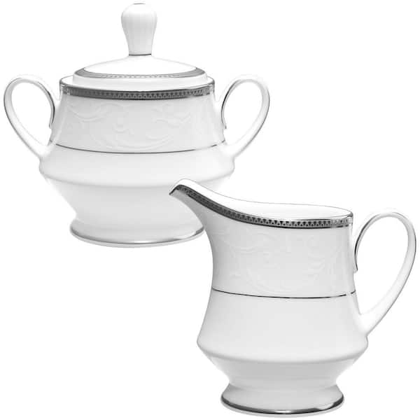 Regina Platinum (White) Porcelain 10 oz. Sugar and 8 fl. oz. Creamer Set