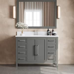 Acadian 48 in. W x 22 in. D x 35 in. H Double Sink Bath Vanity in Dark Grey with White Quartz Top and Mirrors