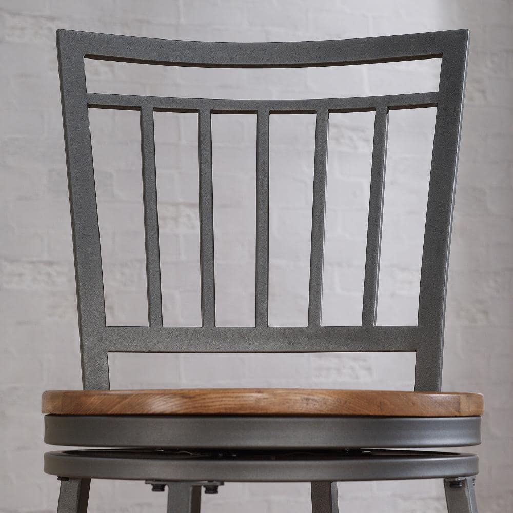 Industrial Slate Gray and Golden Oak Swivel Counter Stool
