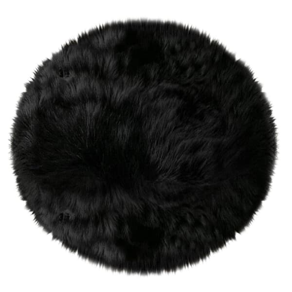 Latepis Sheepskin Faux Furry Black Cozy Fuzzy Rugs 6 ft. 6 in. Round Area Rug