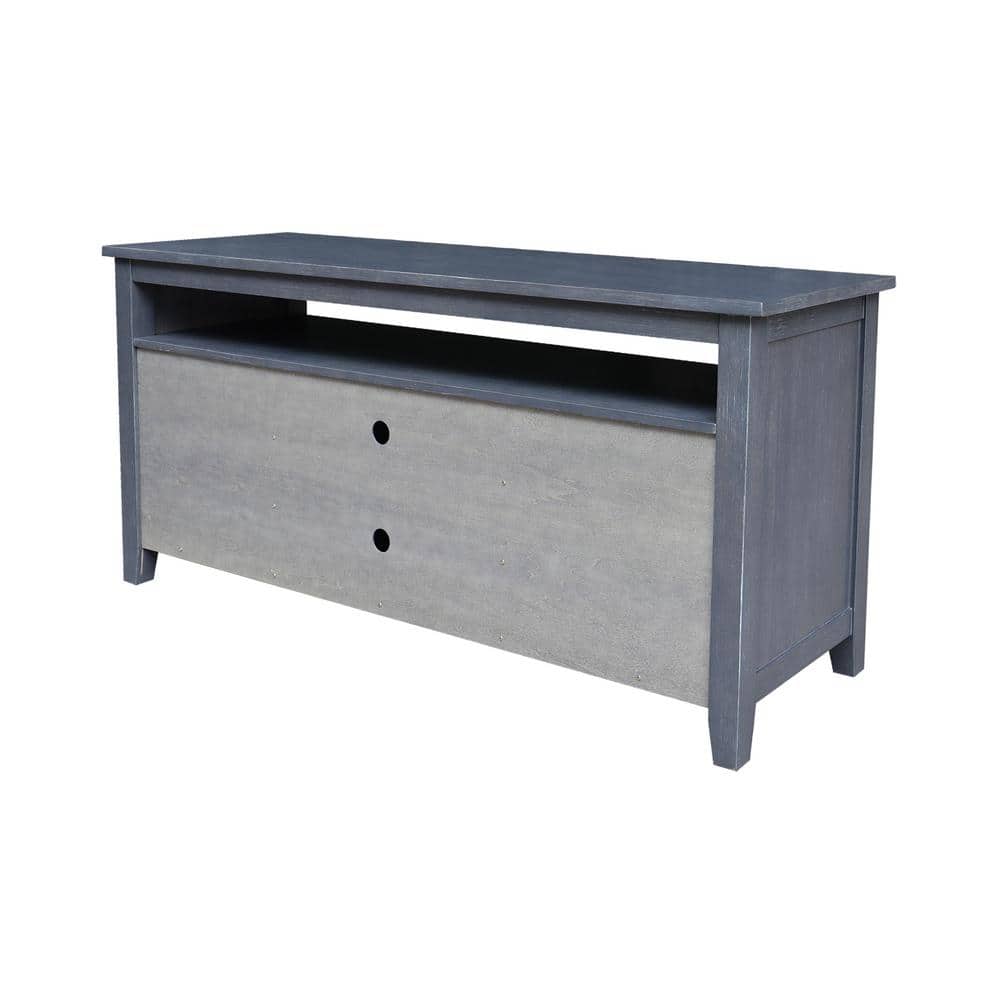 Elegant Heather Gray Solid Wood TV Stand with Cabinet and Open Shelves