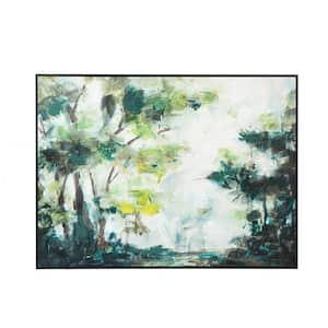 Green and White Wooden Framed Forest Watercolor Landscape Wall Art